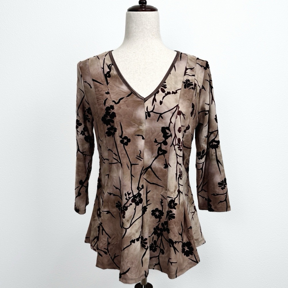 VTG Roz & Ali Top Womens MP Brown Floral Velvet Fairy Grunge Phoebe Friends‎ 90s